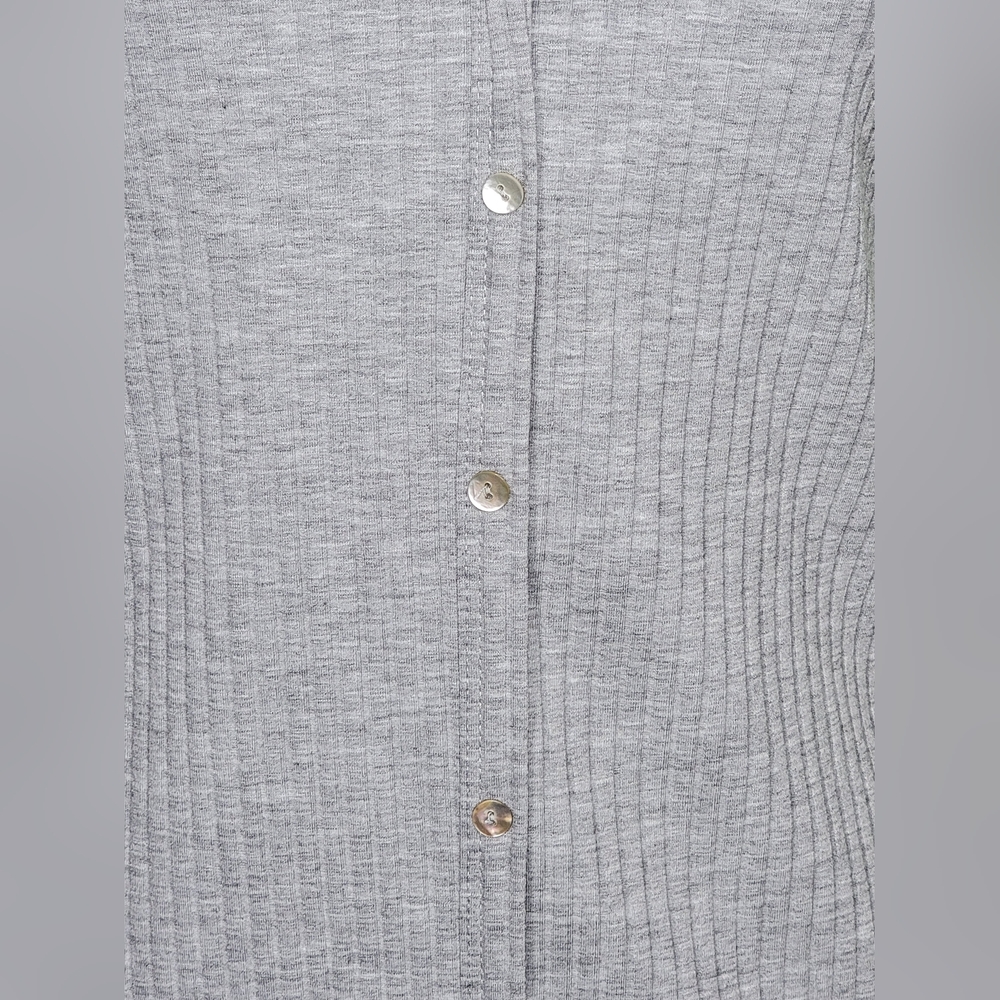 Gray Knit Ribbed Collared Button-Down Dress In Small - Picture 4 of 6